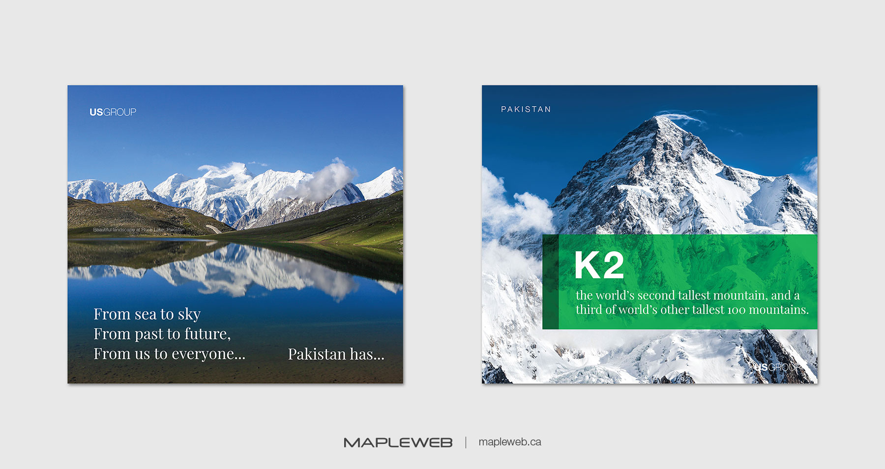 Us Group Brand Magazine Pages Displaying K2 World Second Tallest Mountain design by Mapleweb